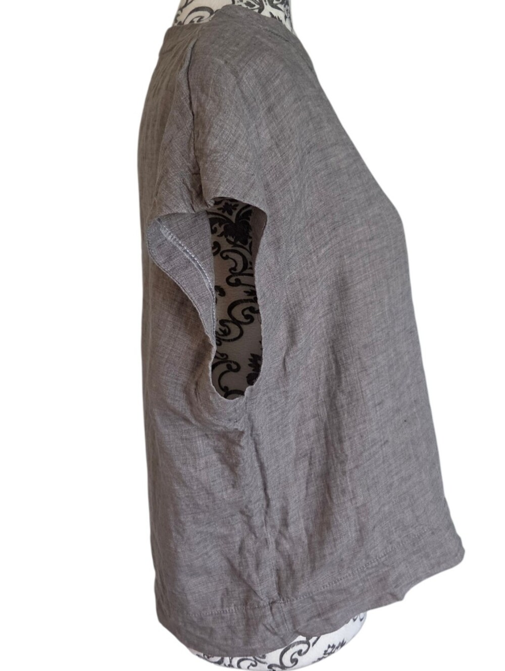 Hoi Bo Linen Jewel Neck Top Grey Womens Medium Lightweight Boxy Minimalist - Picture 4 of 8